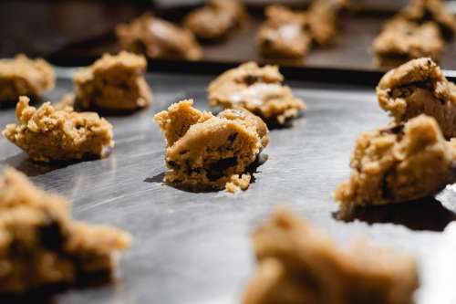 Raw Cookie Dough In A Silver Baking Tray Photo