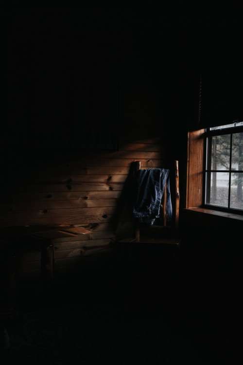 Wood Cabin Wall Light By Window Light Photo