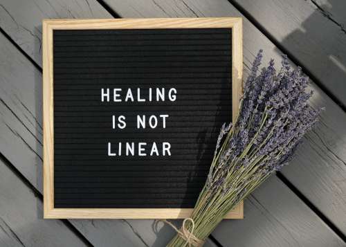 Board With A Positive Message And Bundle Of Lavender Photo