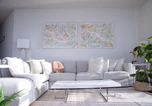 View Of A Tidy Living Room With A Grey Sectional Photo