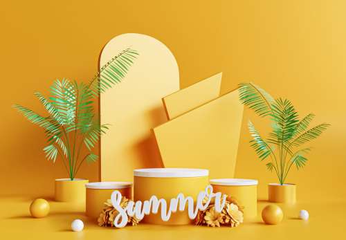 Yellow Platforms And Shapes With A White Summer Sign Photo