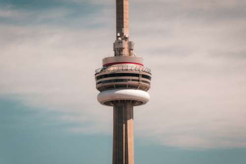 Close Up Of Toronto CN Tower Against An Overcast Sky Photo