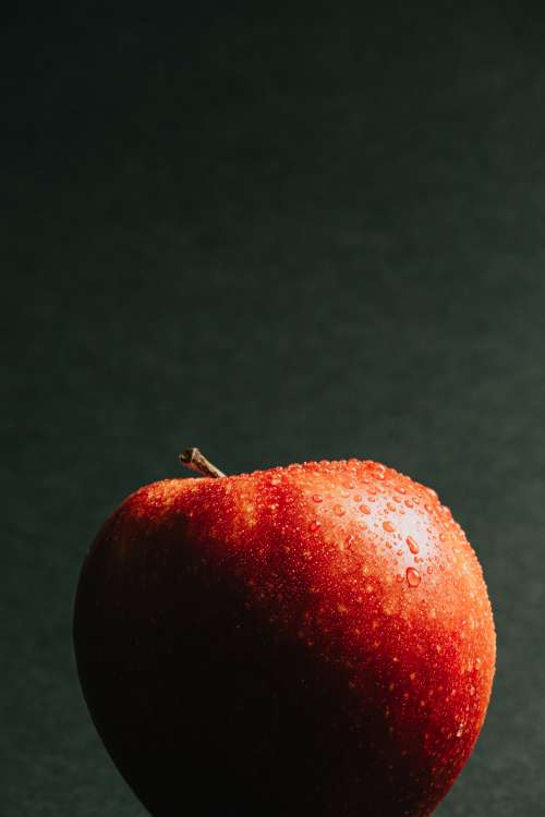 Single Crisp Red Apple With Water Droplet On It Photo