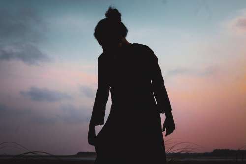 Silhouette Of A Person Against A Pink And Blue Sky Photo