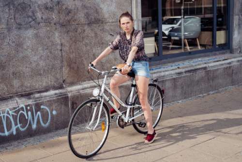 Female on a bicycle in the city