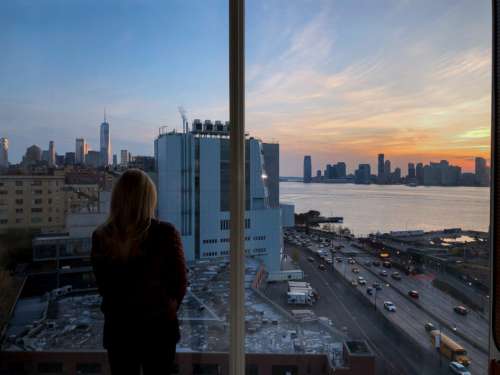 Woman Looking Window Free Photo