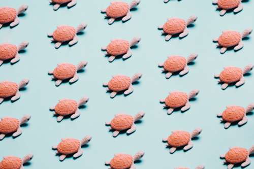 Repeat Pattern Of A Toy Turtle On A Blue Background Photo