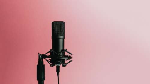 Black Microphone Set Against A Pink Background Photo