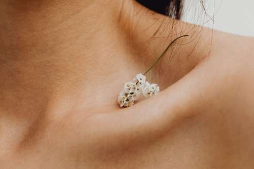 Sensual Portrait Of A Asian Woman With Flowers On Her Face