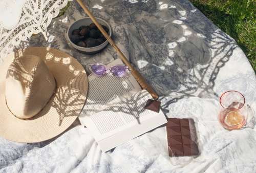 A Picnic Outdoors With A Novel Fresh Figs And Chocolate Photo