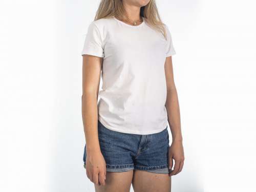 Torso Of A Person Wearing White Shirt Product Mockup Photo