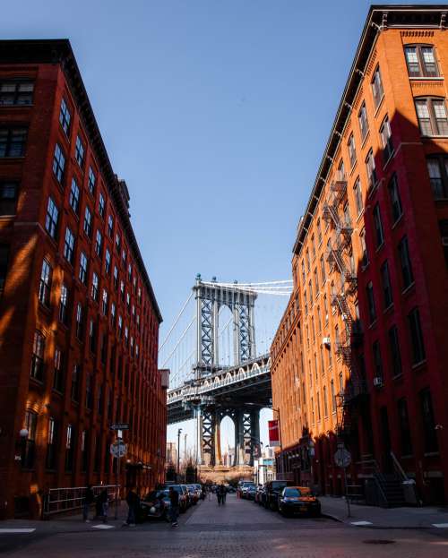 A City Street Down Under the Manhattan Bridge Overpass Photo