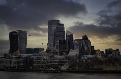 A View Of The London Cityscape At A Cloudy Sunset Photo