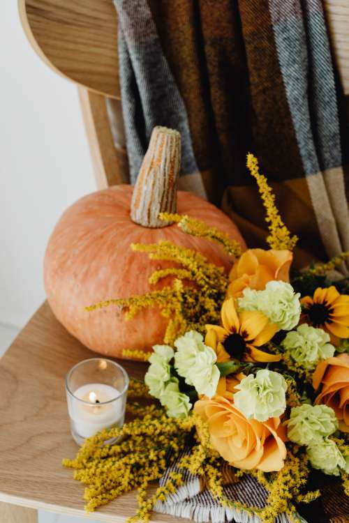 Bright autumn backgrounds - pumpkins - flowers - candle