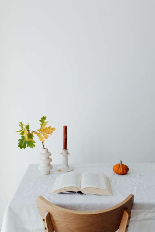 Pumpkins - autumn leaves - books
