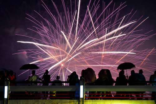 People Standing Outdoors Viewing Fireworks Photo