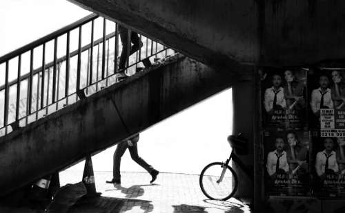 Black And White Photo Of An Outdoor City Staircase Photo