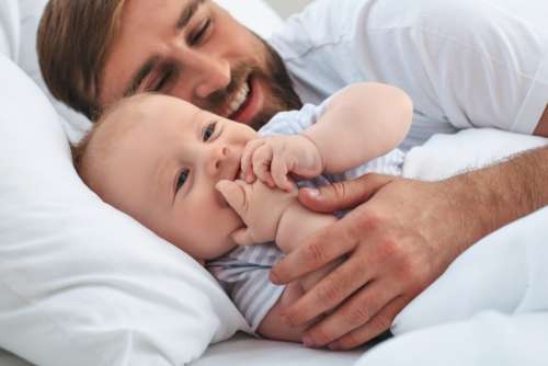 Father Newborn Care No Cost Stock Image