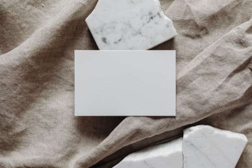 Business card mockup on linen fabric - beige - greige