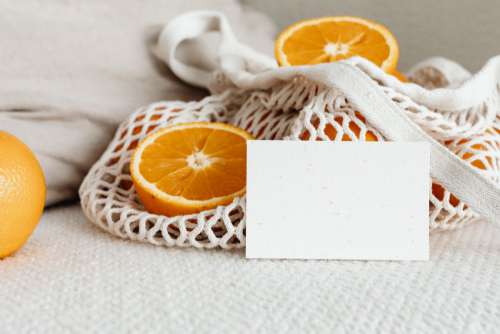 A few oranges in the bag - business card - free mockup photos