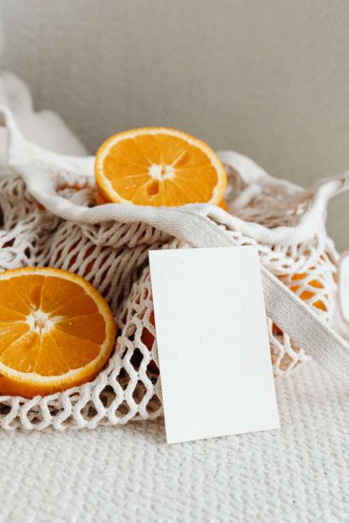 A few oranges in the bag - business card - free mockup photos