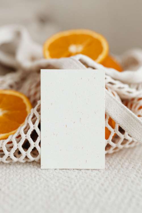 A few oranges in the bag - business card - free mockup photos