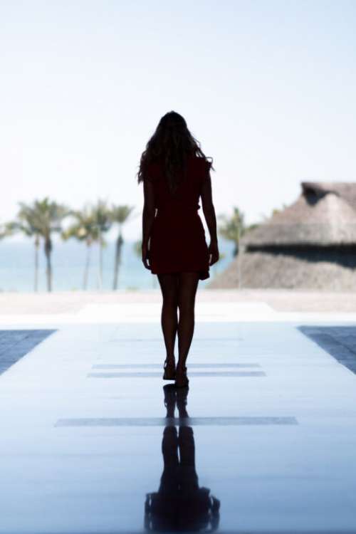 Silhouette Woman Walking No Cost Stock Image