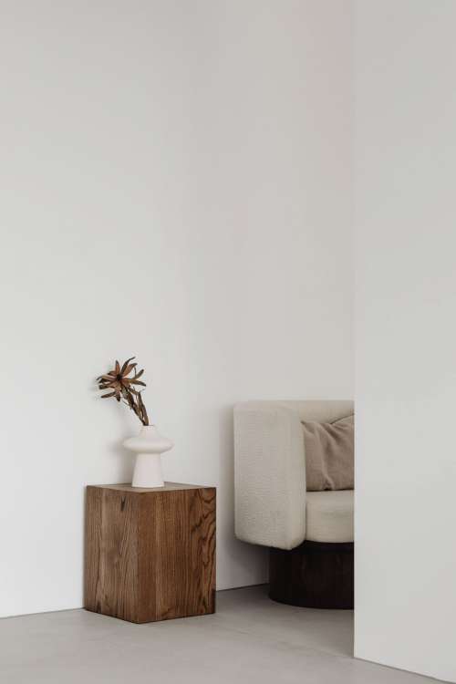 Minimalist interior - contemporary wooden and upholstered furniture