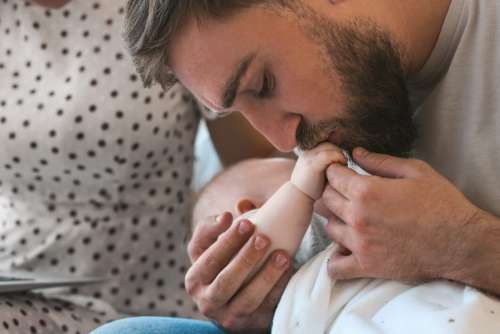 Father Child Kiss No Cost Stock Image