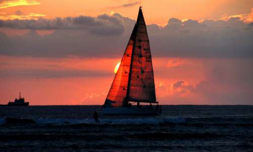 Sailboat Sunset Summer No Cost Stock Image