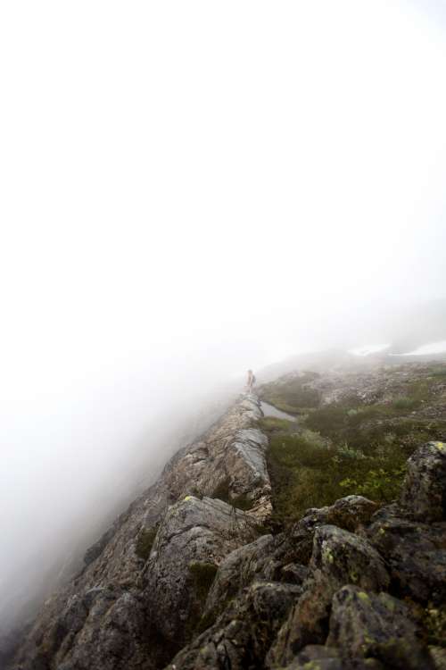 at the top in the mist