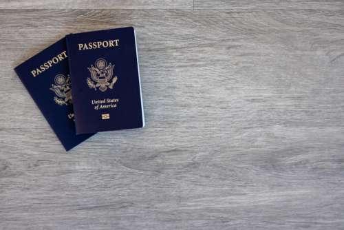 Passport Table Travel No Cost Stock Image