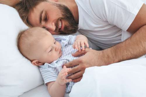 Father Bed Baby Free Stock Photo