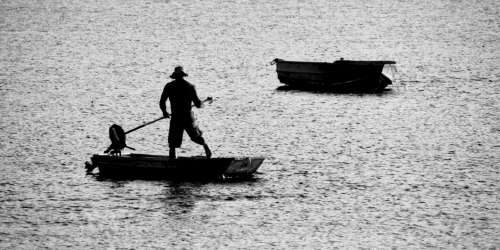 Fisherman Silhouette Boat Free Stock Photo