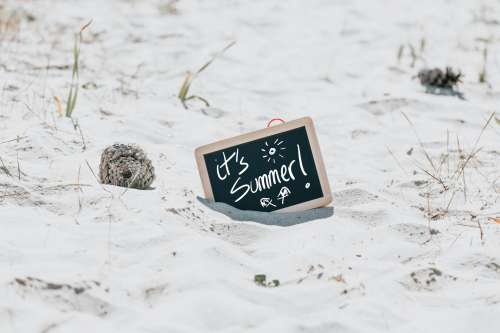 Black Chalkboard In The Sand Reads Its Summer Photo