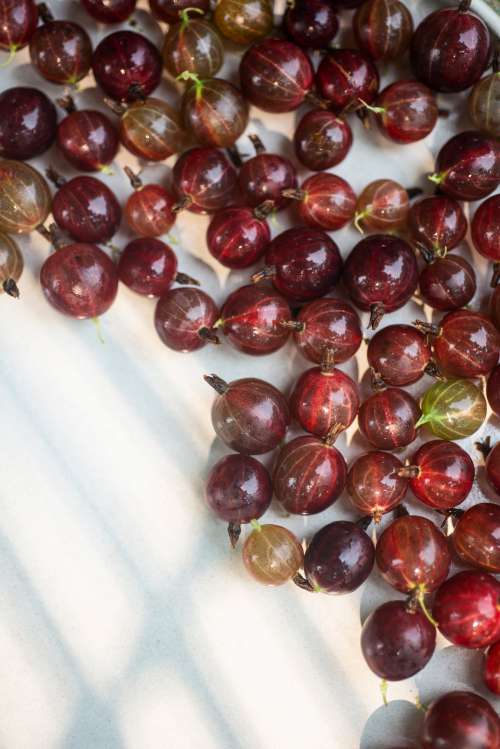 Red And Green Gooseberries Against White Photo