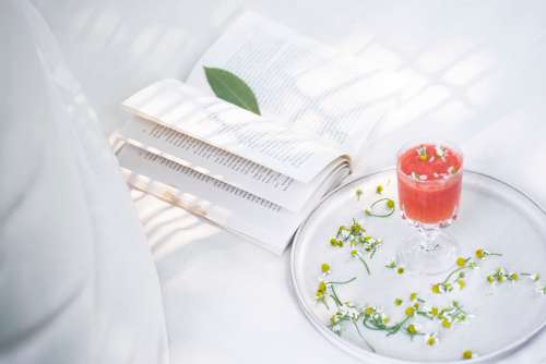 Glass With A Pink Drink In It On A White Plate Photo